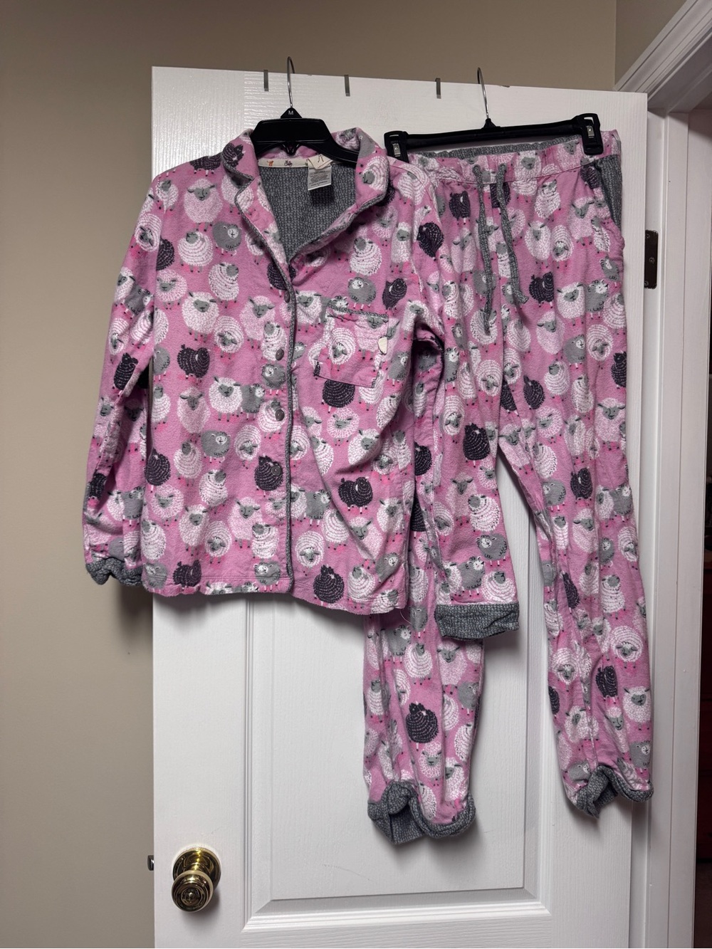 munki munki Pink Sheep Print Pajama Set with Gray Trim